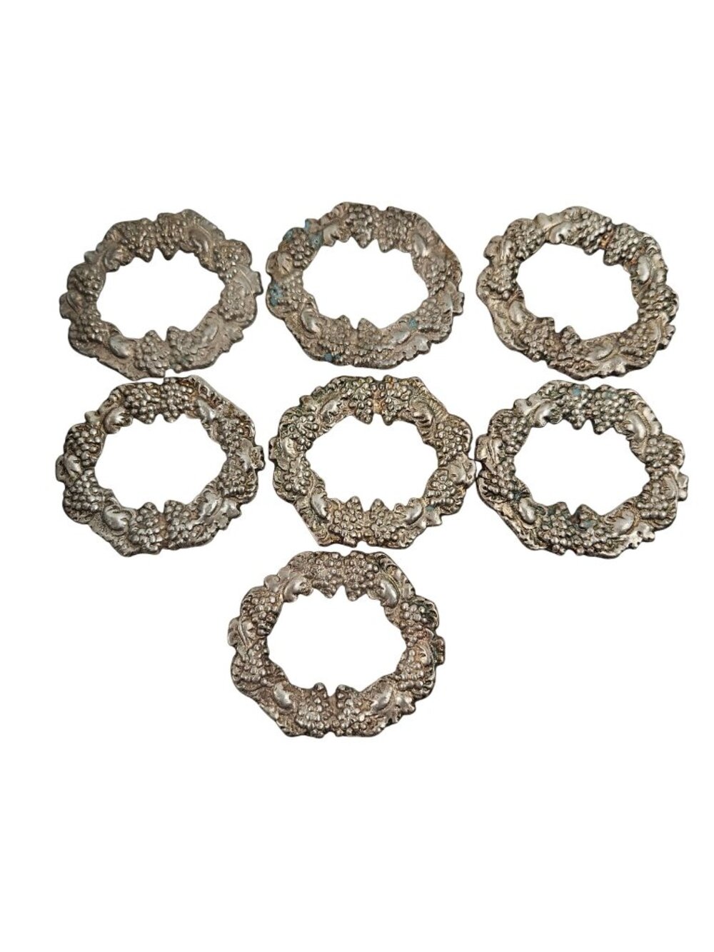 Vintage Silverplated Grape Leaf Napkin Rings Set Of 7 Elegant Table Decor